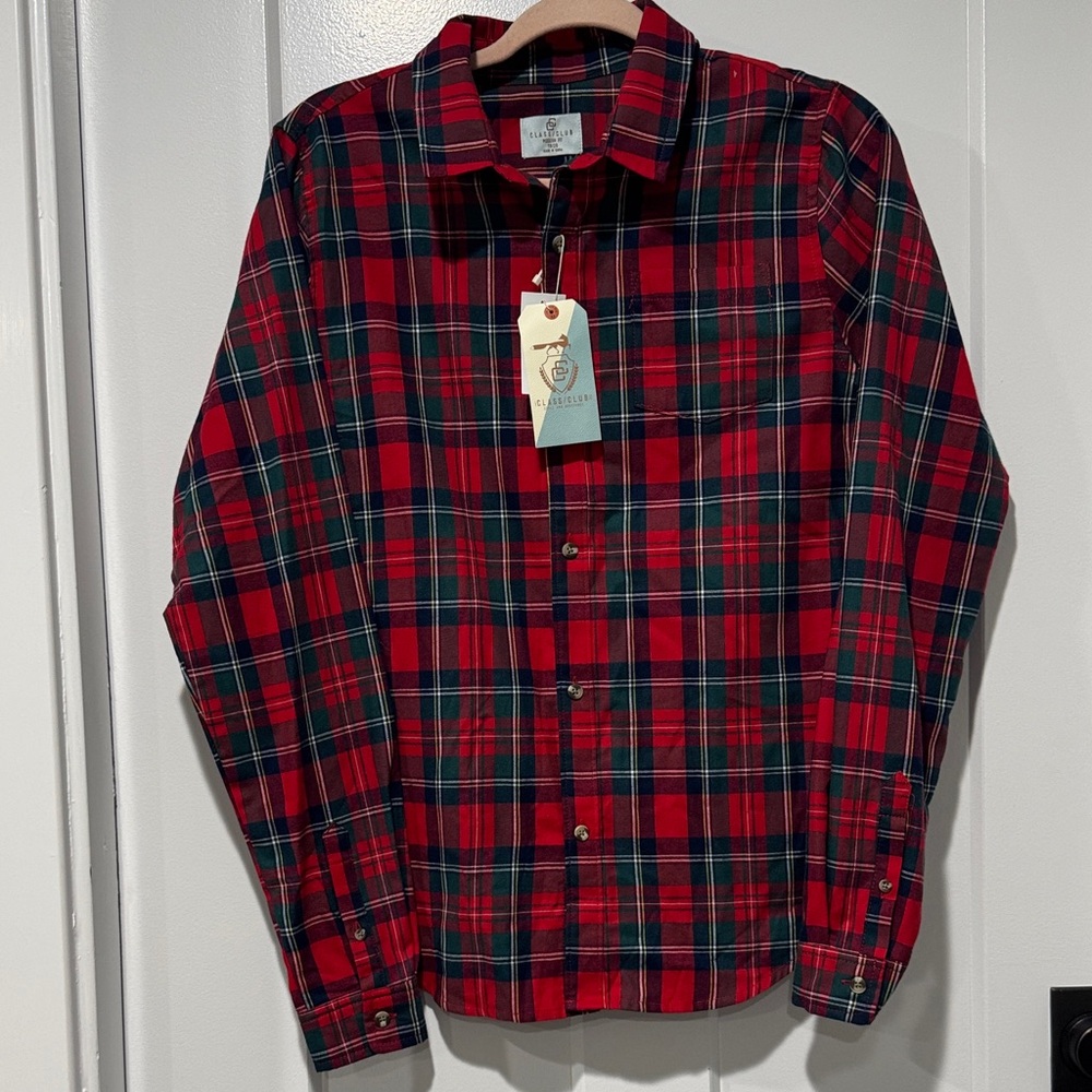 NWT Class/Club Boys Red and Green Checkered Button-Down Shirt